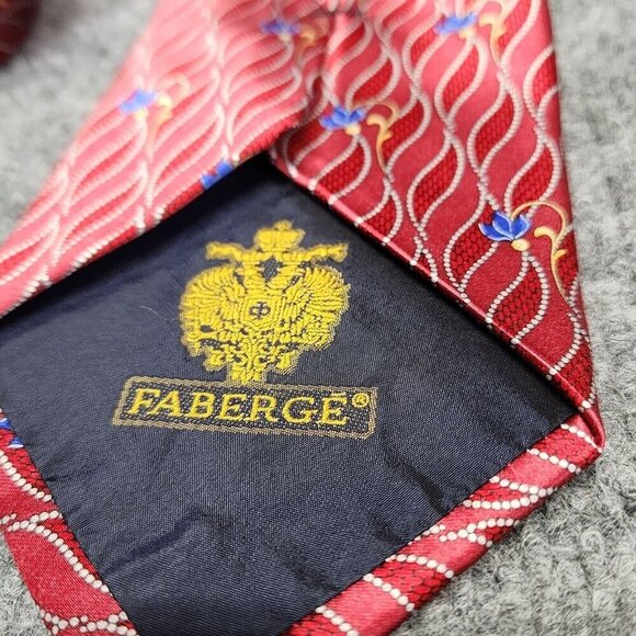 Faberge Necktie Men’s Red Pink Blue Flower All Silk Tie Handmade USA - Picture 4 of 8